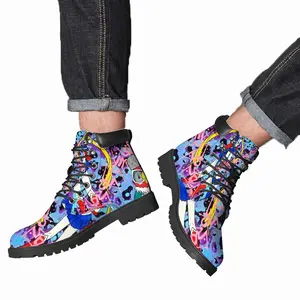 Men Goodbye My Love - Pop Art Cartoon Universal Peace Calligraphy Pink Mid Top Boots