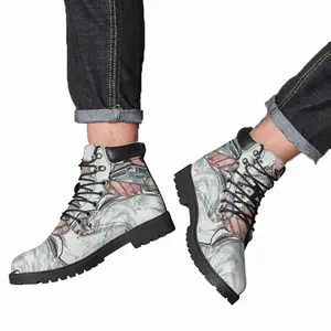 Men Pink Dogs Mid Top Boots