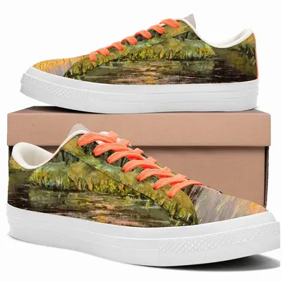 Men Sunset Pond With Sun Reflection Landscape Low Top Canvas Shoes