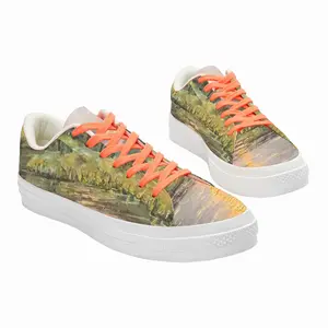 Men Sunset Pond With Sun Reflection Landscape Low Top Canvas Shoes