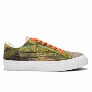 Men Sunset Pond With Sun Reflection Landscape Low Top Canvas Shoes