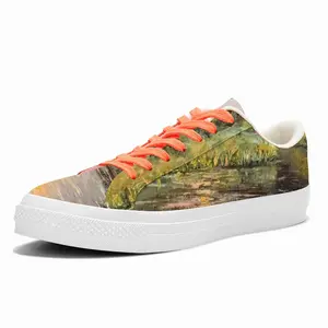 Men Sunset Pond With Sun Reflection Landscape Low Top Canvas Shoes