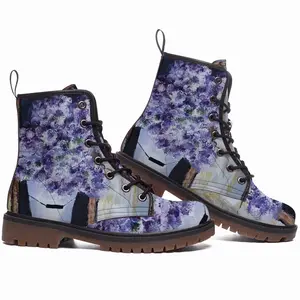 Men Window Flowers Leather Work Boots