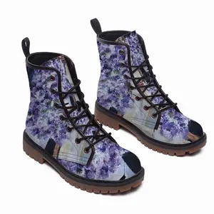 Men Window Flowers Leather Work Boots