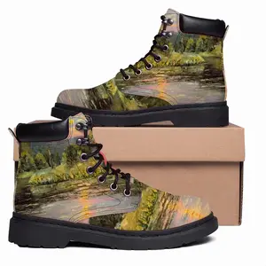 Men Sunset Pond With Sun Reflection Landscape Mid Top Boots