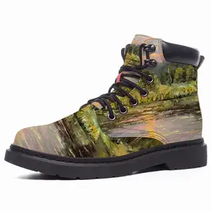 Men Sunset Pond With Sun Reflection Landscape Mid Top Boots