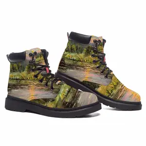 Men Sunset Pond With Sun Reflection Landscape Mid Top Boots