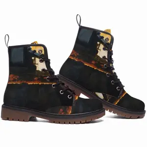 Men River Of Metal Leather Work Boots