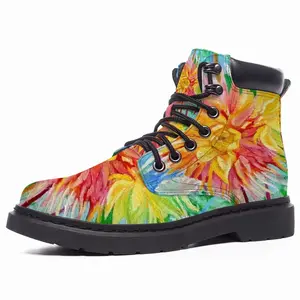 Men Red-Yellow Flower Mid Top Boots