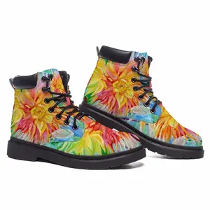 Men Red-Yellow Flower Mid Top Boots