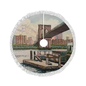 Brooklyn Bridge In Oil Tassel Tree Skirt