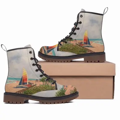 Men Sailboat On Miami Beach Leather Work Boots