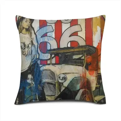 Route 66 Linen Throw Pillow (Multi-Size)