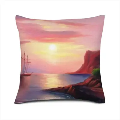 Red Sea Sunset Linen Throw Pillow (Multi-Size)