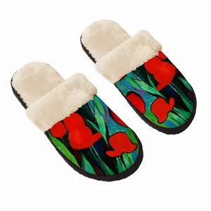 Men Red Tulips Fuzzy Slippers