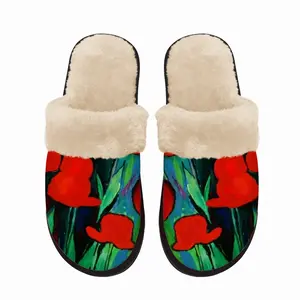 Men Red Tulips Fuzzy Slippers