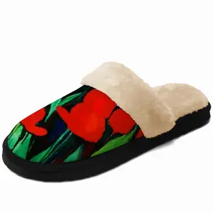 Men Red Tulips Fuzzy Slippers