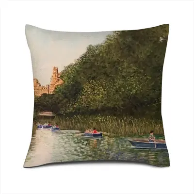 Row Boats In Central Park New York City Linen Throw Pillow (Multi-Size)