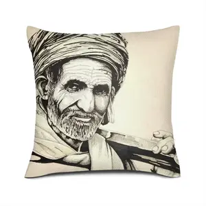 Indian Rail Worker Linen Throw Pillow (Multi-Size)