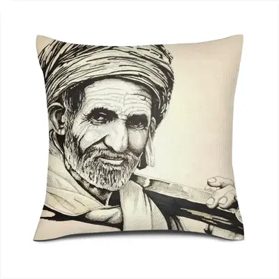 Indian Rail Worker Linen Throw Pillow (Multi-Size)