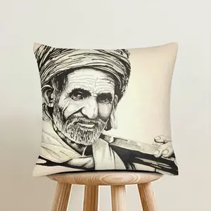 Indian Rail Worker Linen Throw Pillow (Multi-Size)