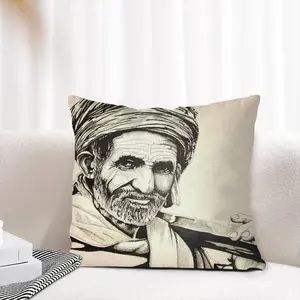 Indian Rail Worker Linen Throw Pillow (Multi-Size)