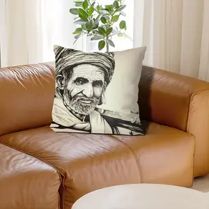 Indian Rail Worker Linen Throw Pillow (Multi-Size)