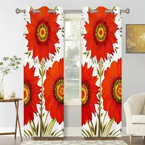 Three Red Flowers Curtains (Multi-Size)