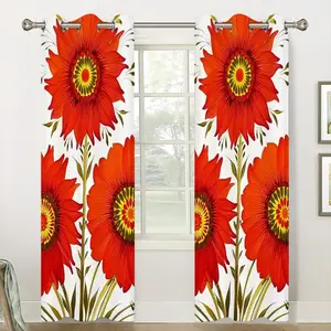 Three Red Flowers Curtains (Multi-Size)