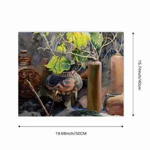 Sunny Ceramic Tableware And Leaves Still Life Digital Painting (Horizontal)