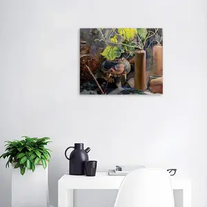 Sunny Ceramic Tableware And Leaves Still Life Digital Painting (Horizontal)