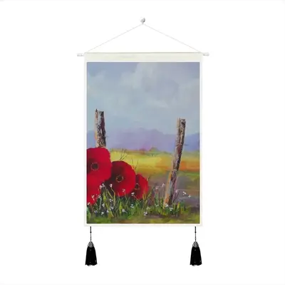 Fence Poppies Tassel Hanging Picture