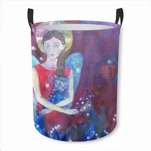 Angel With Cat Laundry Basket (Round Bottom)