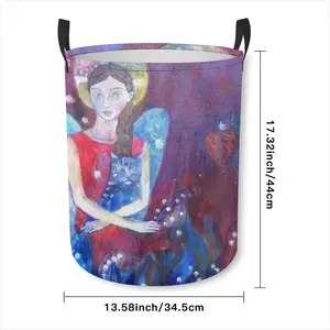 Angel With Cat Laundry Basket (Round Bottom)