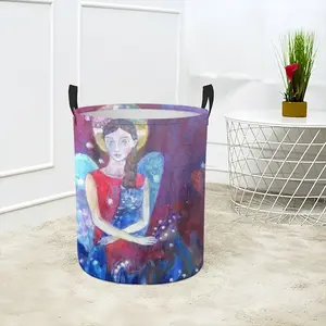 Angel With Cat Laundry Basket (Round Bottom)