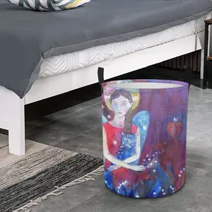 Angel With Cat Laundry Basket (Round Bottom)