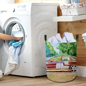 Car On Highway 319 Laundry Basket (Round Bottom)