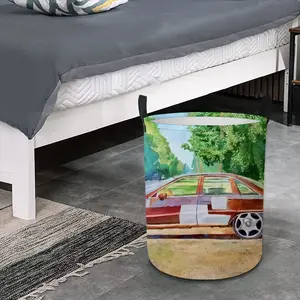 Car On Highway 319 Laundry Basket (Round Bottom)