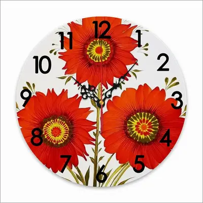 Three Red Flowers Wall Clock