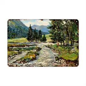 Scenic Mountain River Retro Iron Painting (Horizontal)