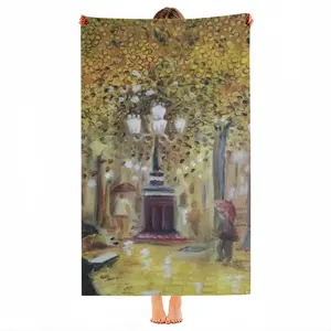 Barcelona On A Rainy Night Beach Towel