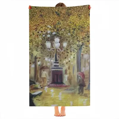 Barcelona On A Rainy Night Beach Towel