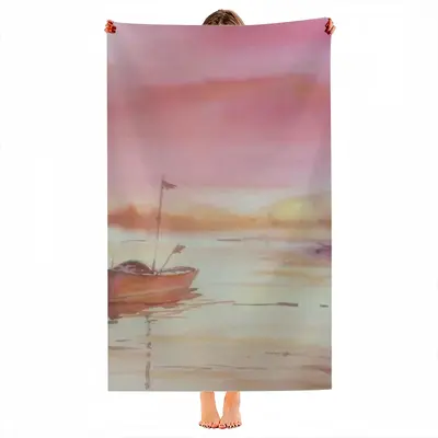 The Boat And Sunset Beach Towel