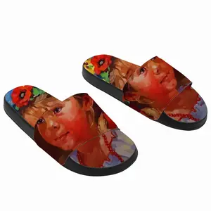 Men Brown Eyes Black Eyebrows Slip On Slippers