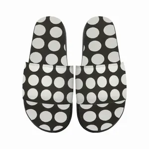 Men White Circles On Black Slip On Slippers