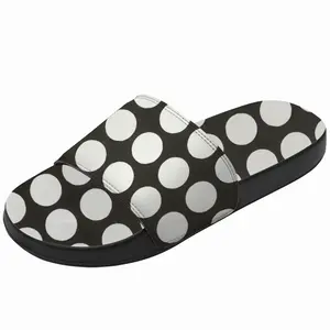 Men White Circles On Black Slip On Slippers