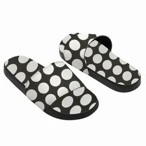 Men White Circles On Black Slip On Slippers