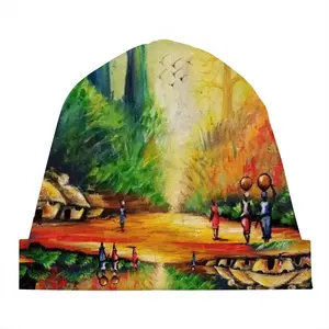 Landscape African Village Scene Skull Cap