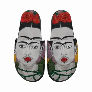 Men Little Frida - Mexico Kahlo Rivera Naive Art Portrait Women Girl Rose Bird Slip On Slippers