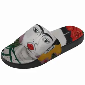 Men Little Frida - Mexico Kahlo Rivera Naive Art Portrait Women Girl Rose Bird Slip On Slippers